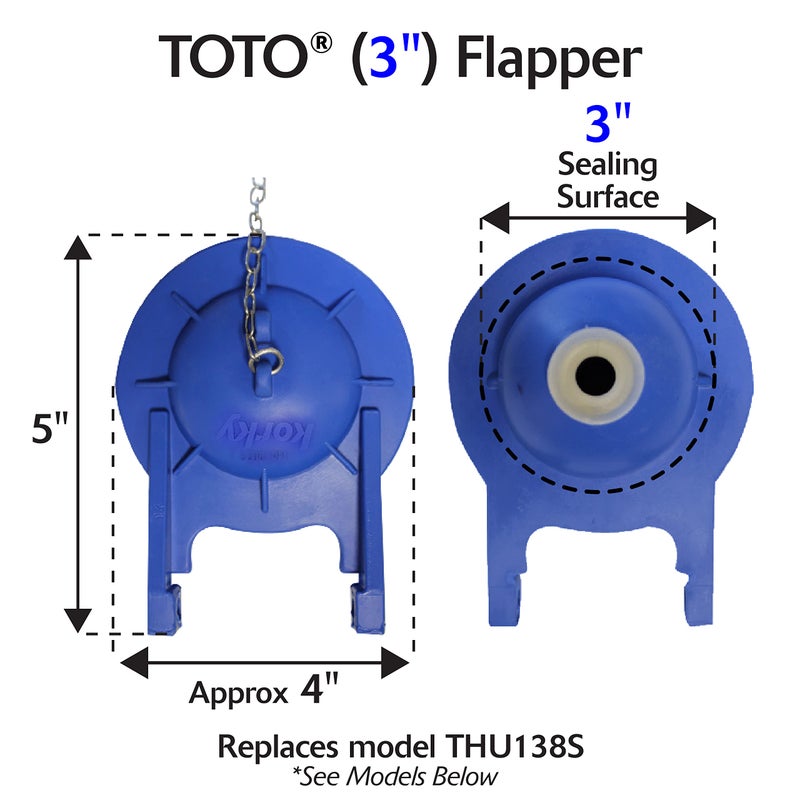 Korky 2022BP TOTO Toilet Repairs-Large 3-Inch Flapper-Easy to Install-Made in USA, Blue, 1 Count (Pack of 1) - Image 3
